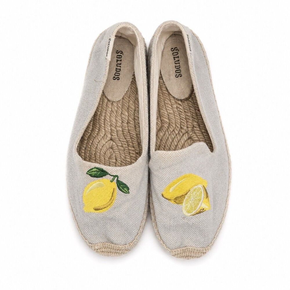 SOLUDOS Womens Smoking Slipper Chambray Lemon Platform Espadrille size 7.5